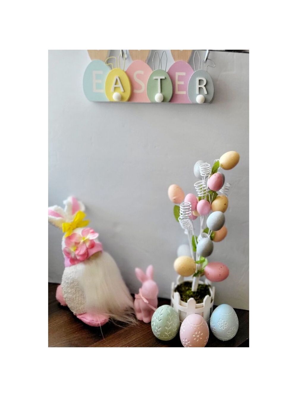Handmade Pink Plumeria Easter Bunny Gnome